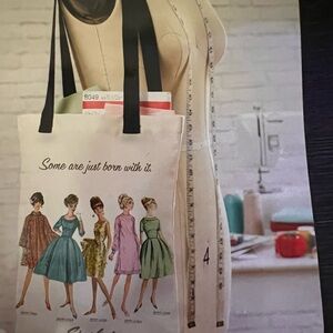 Canvas Fashion Print Tote Bag with Black Straps 13 x 17”